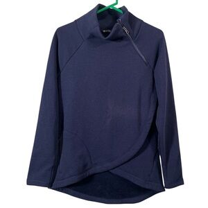 Athleta Cozy Karma Asymmetrical Pullover Women's Size XS Navy Blue Fleece Mock